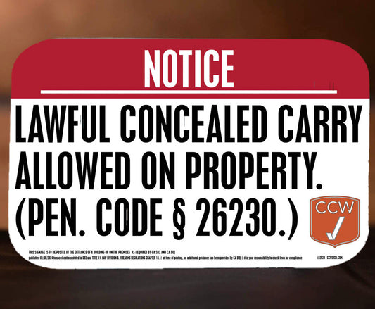 11x7 full wording Rigid PVC Sign Concealed Carry Permitted on Property